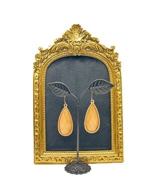 Vintage Stony for Francesca’s Teardrop Dangle Earrings, Faceted Peach Cabochon